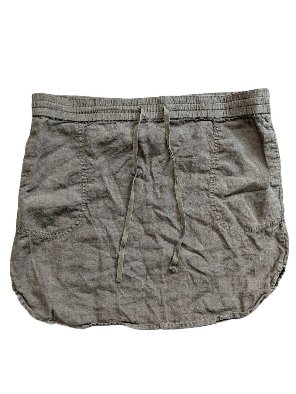 Caslon Womens Olive Green Linen Drawstring Boho Festival Mini Skirt Size Medium